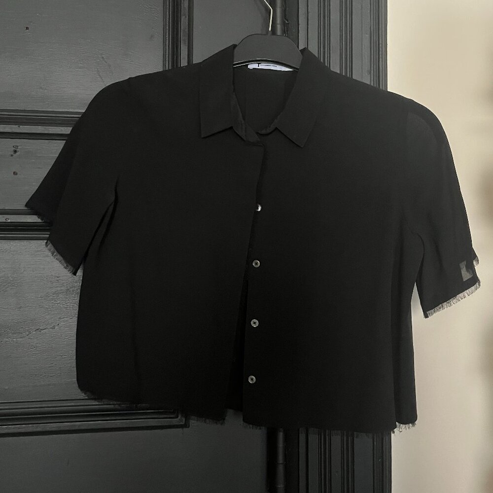 Alexander Wang Cropped Silk Blouse Black Size Small